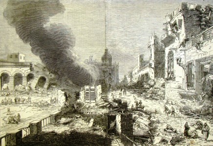 gravure montrant les dommages du tremblement de terre au Cap-Haïtien de 1842