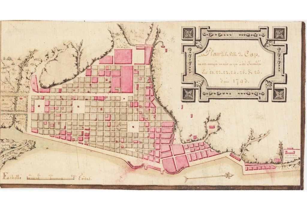 CAP FRANCAIS - Incendie de 1793- Plan de la Ville  o est marqu en noir ce qui  t Incendi du 21-26 juin 1793